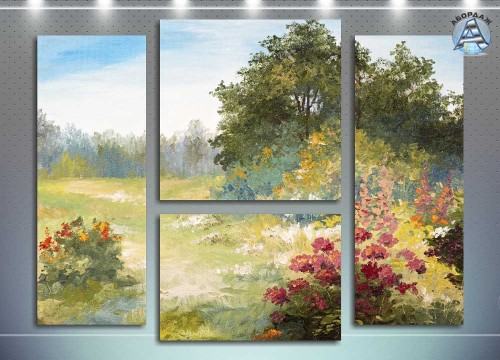 field with flowers and fores