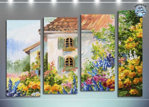 Дом в цветнике. Картина