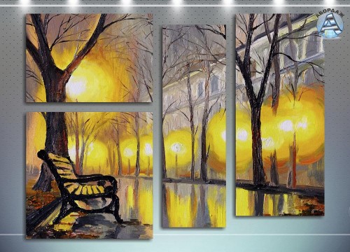 Oil painting of autumn street